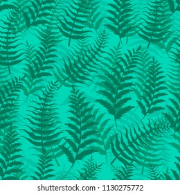 Fern seamless pattern exotic background nature green leaf plant vector illustration. Summer emerald wallpaper tropical botanical textile forest foliage fabric design.