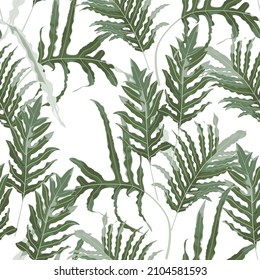 Fern seamless pattern. Leaves of the fern. Pattern for the fabric. Fern print. Trend autumn pattern. 