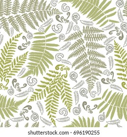 Fern seamless pattern. Leaves of the fern. Pattern for the fabric. Fern print. Trend autumn pattern. Cloth shirt pattern.