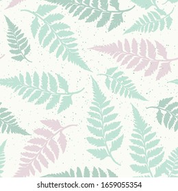 Fern nahtloses Muster. Vektorillustration, botanischer Hintergrund. Fern Laubmuster. Linocut und digitale Illustration.