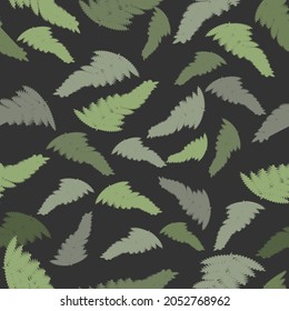 Fern seamless vector pattern. Botanical stylish print with fern twigs and fronds. Trendy greenery fabric design. Tropical decorative print with fern leaves