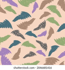 Fern seamless vector pattern. Colorful botanical stylish print with fern twigs and fronds. Trendy greenery fabric design. Tropical decorative print with fern leaves