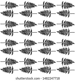 Fern Seamless Vector Pattern. White and black background.