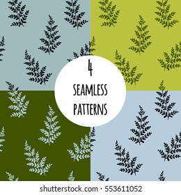 Fern vector seamless pattern set. Endless pattern for wallpaper, pattern fills, web page background, surface textures. Hand drawn fern leaves, botany 