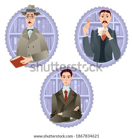 Fernando Pessoa (Portugal), Franz Kafka (Bohemia), Marcel Proust (France). Famous literary modernist writers. Vector illustration. Vector illustration.  Stock photo © 