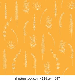 ferns seamless pattern. Natural forest background with feathers, ferns. Hand drawing in ink, outline