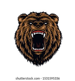 Ferocious aggressive bear head colorful concept in vintage style isolated vector illustration