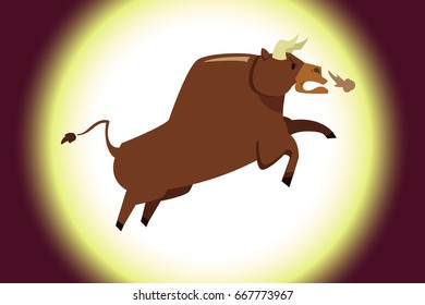 Ferocious aggressive bull attack. 
Isolated Bull silhouette. Brown Bull running up. 
vector illustration EPS10.