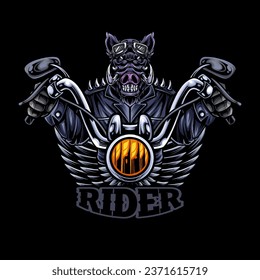 Ferocious biker wild boar head in full color