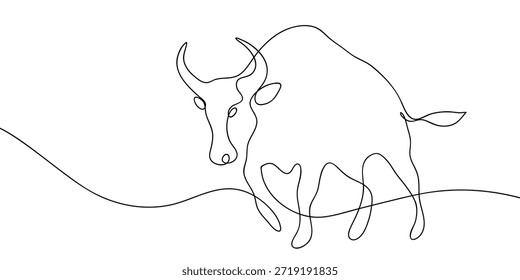 Un toro feroz, en una sola línea continua. estilo minimalista aislar el contorno.