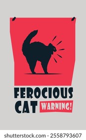 Ferocious cat warning sign illustration with vibrant colorful theme