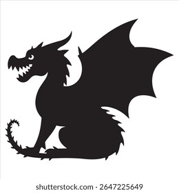 Ferocious Dragon Silhouette with Wings Spread in Readiness, a Bold Symbol of Strength and Mystery against a Plain White Backdrop