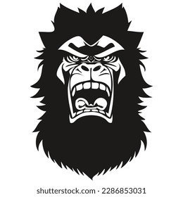 Ferocious Gorilla-Kopf-Maskottlogo für Sport- und Sportteam, Schwarzweiß-Schwarz-Schwarz-Weiß-Schablone

