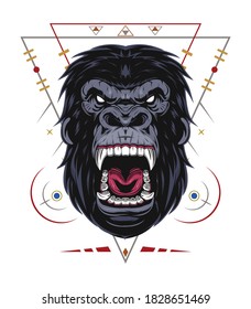 ferocious gorilla illustration. gorilla design template for clothing.