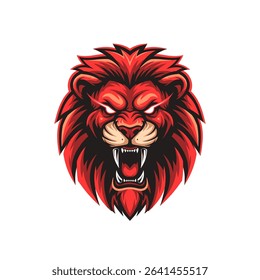 Ferocious Lion Head with Intense Red Mane an Emblem of Raw Power