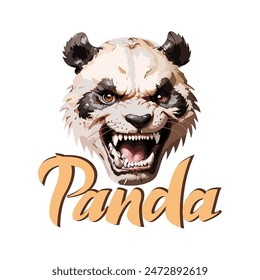 Icono de panda feroz con letras y caligrafía. Una Plantilla para el diseño de juegos, pegatinas, ropa y recuerdos. Aislado sobre un fondo blanco. Ilustración vectorial.