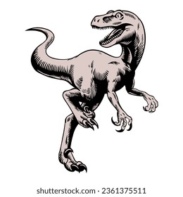 Ferocious Raptor Hand Drawn Illustration in Black and White