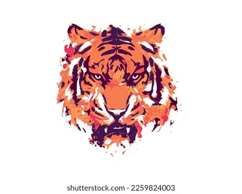 Ferocious roaring tiger. vector Abstract ink splashes. Art Sketch Vector illustration.