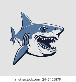 Ferocious Shark Logo Predator, Ocean, Fish, Wildlife, Icon.