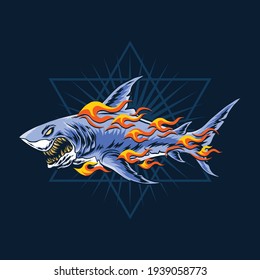 ferocious sharks attack with burning flames, this design is perfect for the esports team logo, or as a t-shirt design.