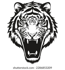 Ferocious Tiger head mascot logo for esport and sport team, black and white template badges
