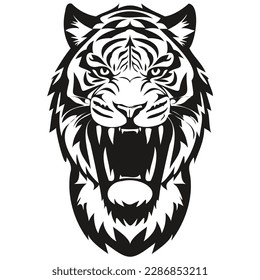 Ferocious Tiger head mascot logo for esport and sport team, black and white template badges
