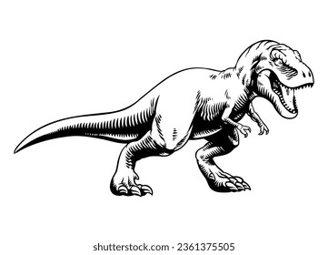 Ferocious T-Rex Hand Drawn Illustration in Black and White