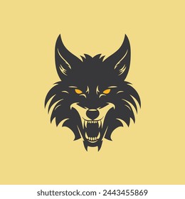 Ferocious Wolf Flat Vector Art Animal, Wildlife, Predator, Howling, Icon.