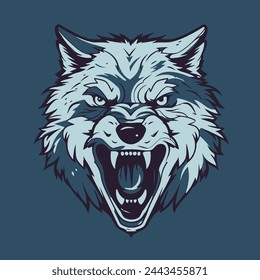 Ferocious Wolf Flat Vector Art Animal, Wildlife, Predator, Howling, Icon.