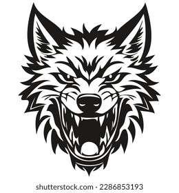 Ferocious wolf head mascot logo for esport and sport team, black and white template badges
