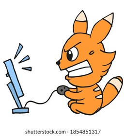 un hurón está ocupado jugando a juegos de consola. ilustración vectorial del dibujo del doodle de dibujos animados