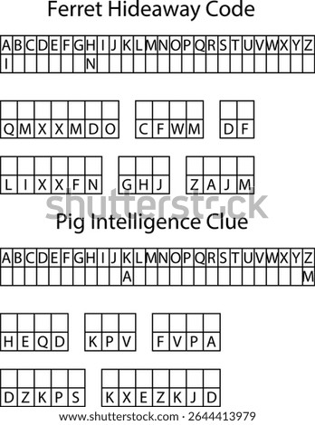 Ferret Hideaway Codeand Pig Intelligence Clue Alphabetical Grid Puzzles vector