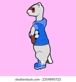 Ferret icon of an athlete with a ball on the side. Mink mascot. Cartoon vector mink icon for web design