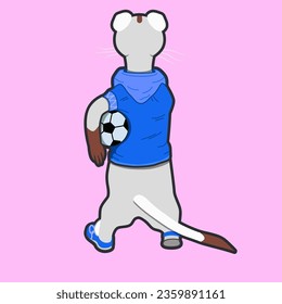 Ferret icon of an athlete with a ball on the back. Mink mascot. Cartoon vector mink icon for web design