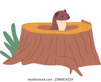 Ferret in log hollow vector illustration