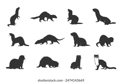 Ferret silhouette, Ferret Bundle, Weasel silhouette, Ferret animal vector set