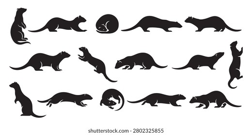 Ferret Silhouettes Mega Set – Mustelid, Weasel, and Otter Vector Icons