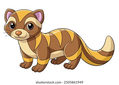 Ferret Vector Illustration | Linocut, Kawaii, Cartoon, Clipart, Line Art Design.