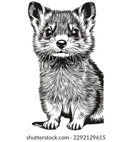 Ferret  vintage illustration, black and white vector art polecat
