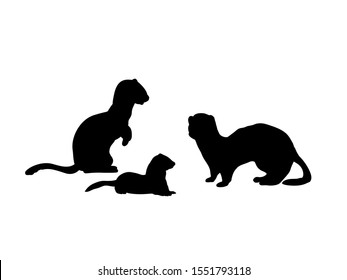 Ferrets family. Silhouettes of animals. Vector illustrator