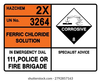 Ferric Chloride Solution UN 3264 Symbol Sign, Vector Illustration, Isolate On White Background, Label. EPS10