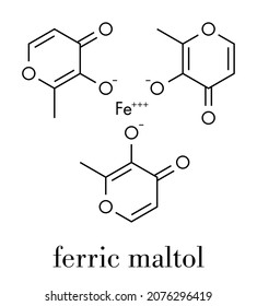 Ferric maltol iron deficiency drug molecule. Skeletal formula.