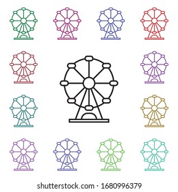 Ferries wheel multi color style icon. Simple thin line, outline vector of carnival and amusement icons for ui and ux, website or mobile application