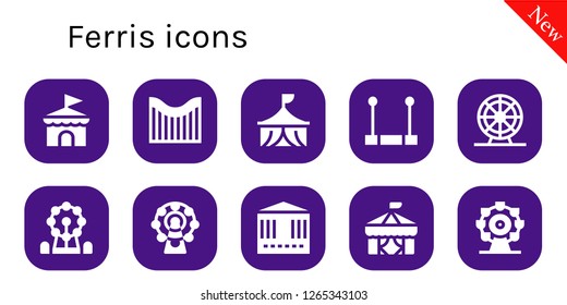  ferris icon set. 10 filled ferris icons. Simple modern icons about  - Circus, Roller coaster, Trapeze, Ferris wheel, Carousel