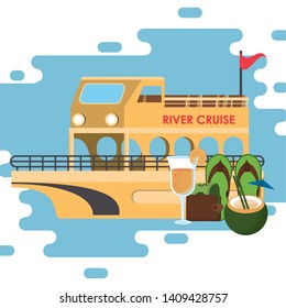 Ferris river cruise and vacations cartoons vector illustration graphic design