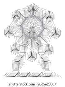 Ferris wheel. Abstract drawing. Geometric pattern with cubes. Vector image