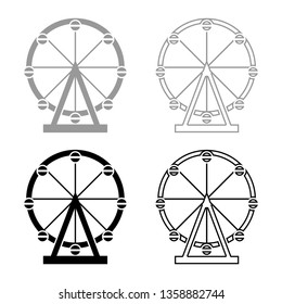 Ferris wheel Amusement in park. Attraction icon set black color vector illustration flat style simple image