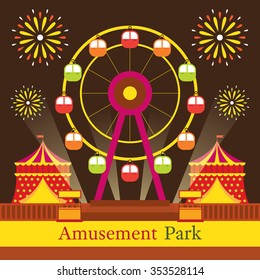 Ferris Wheel, Amusement Park, Carnival, Fun Fair, Circus, Night Scene festival