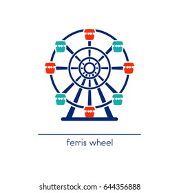 Ferris wheel. Amusement park ride. Vector illustration.