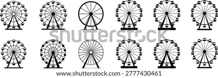 Ferris wheel amusement park ride vector icons set with line art black and white background entertainment carnival illustration recreation attraction